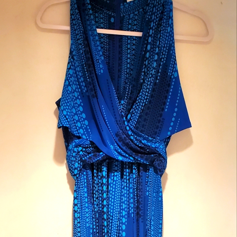Calvin Klein Dress Cobalt Blue V Neckline Feminine Full Skirt